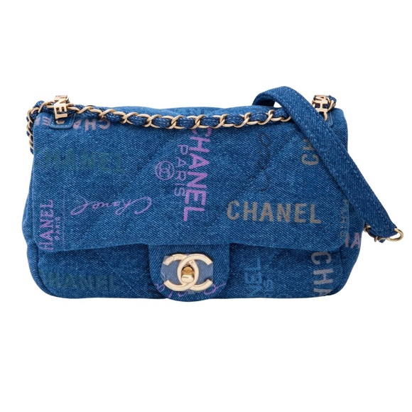 CHANEL PRINTED CC BLUE DENIM SMALL GRAFFITI FLAP BAG (2022) - Picture 1 of 11
